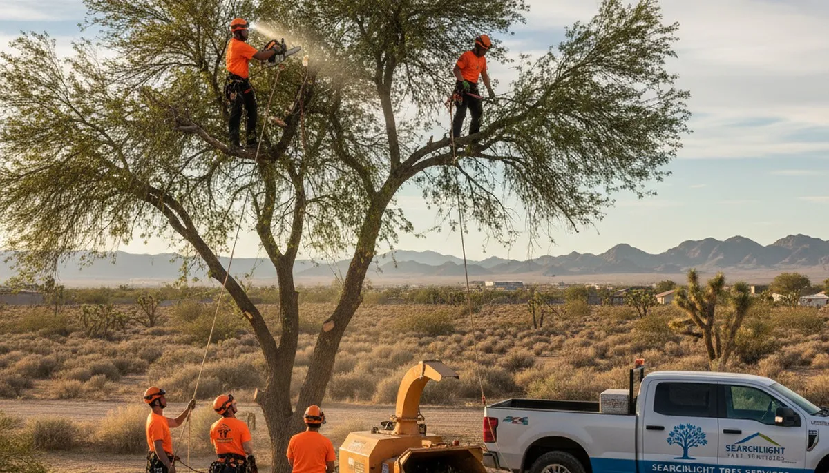 Professional tree removal service in Las Vegas NV safely cutting and clearing large residential trees